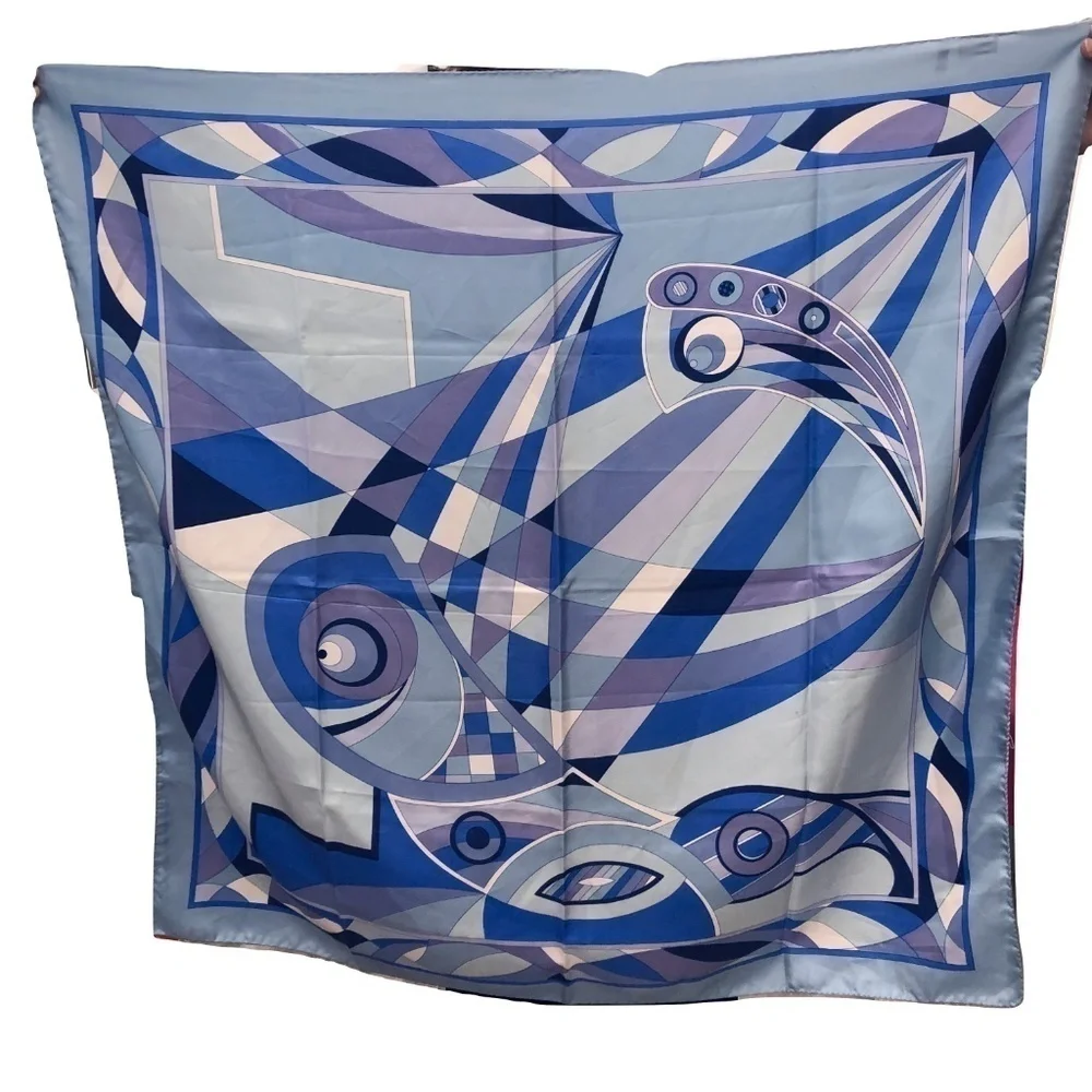 Tanner Blue Abstract Hand-Rolled Scarf
